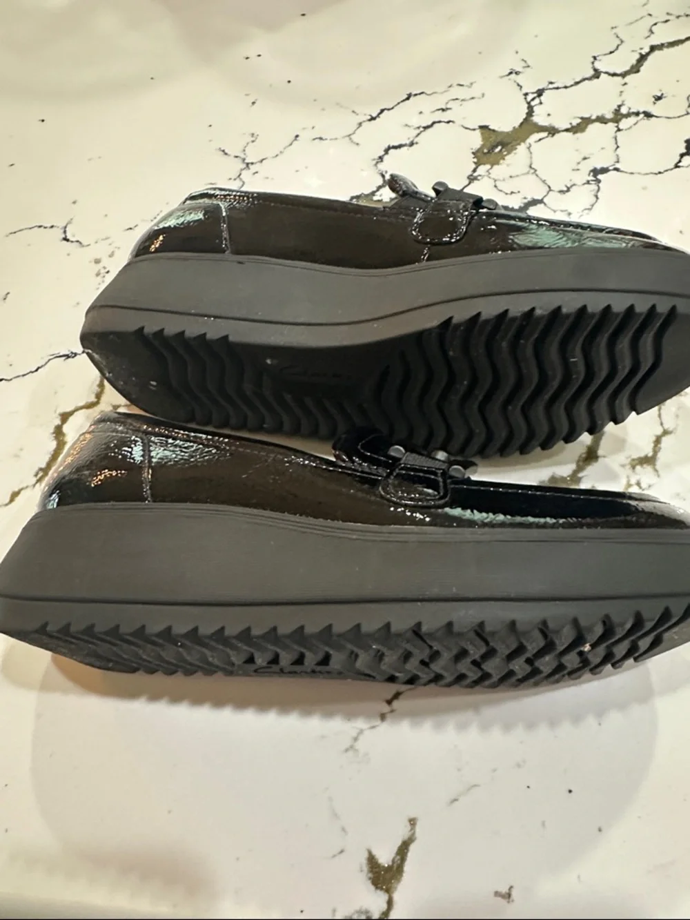 Clarks Black Patent Leather Bit-Detail Loafers